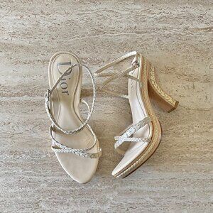 Vintage Dior Woven Leather Wooden Clog Sandal Heels